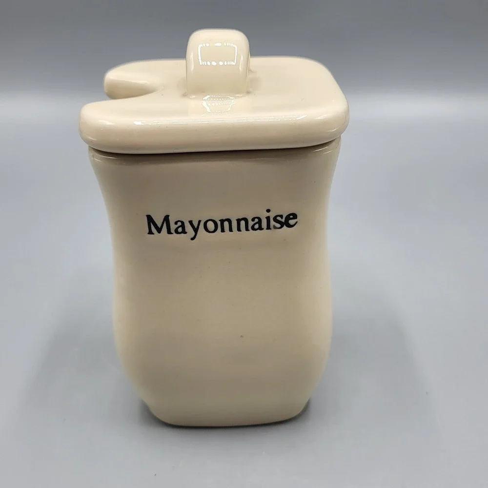 Longaberger Mayonnaise Jar Ceramic Condiment Pot Lid Cream Farmhouse Replacement
